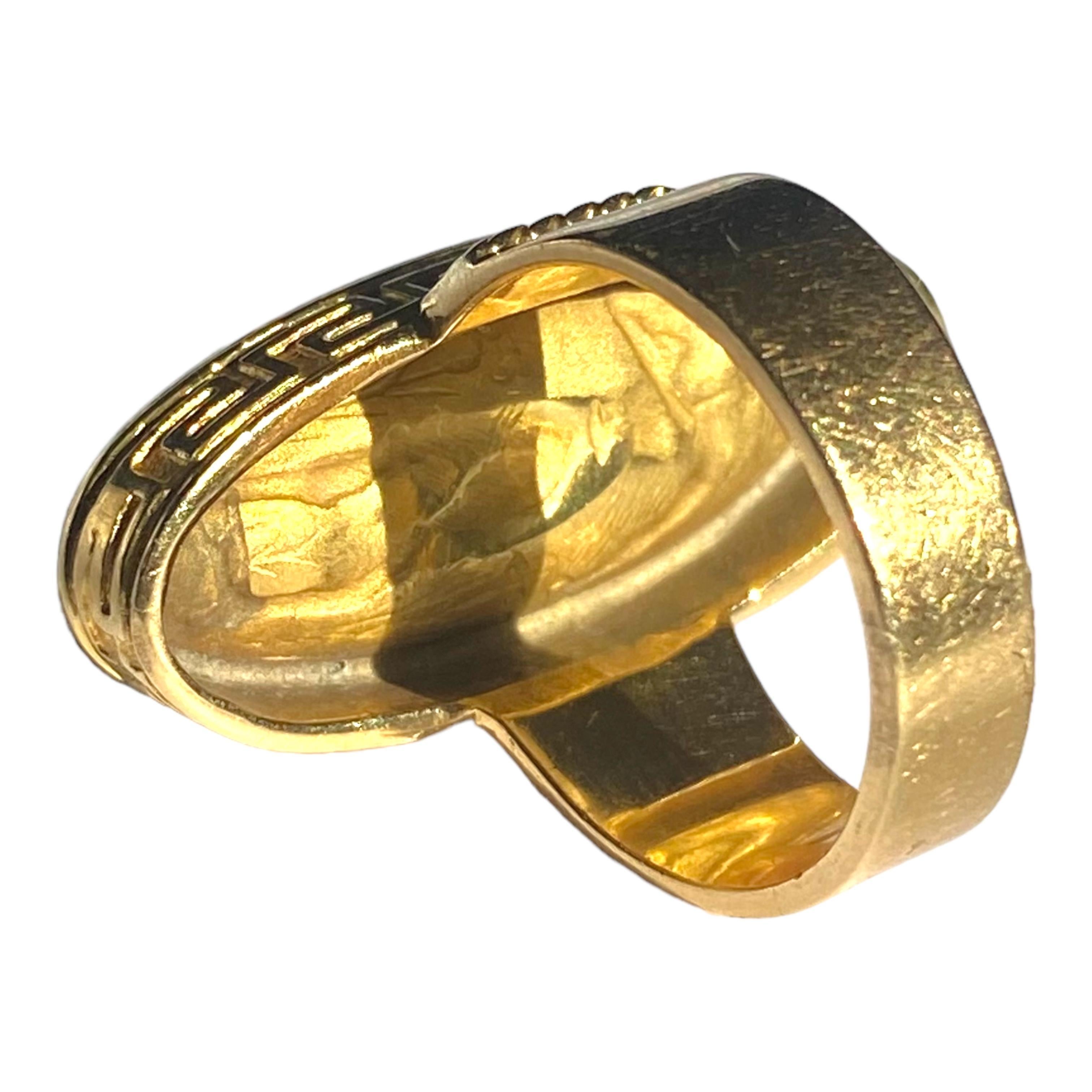Vintage 18K Greek Key Oval Cameo Style Ring 2
