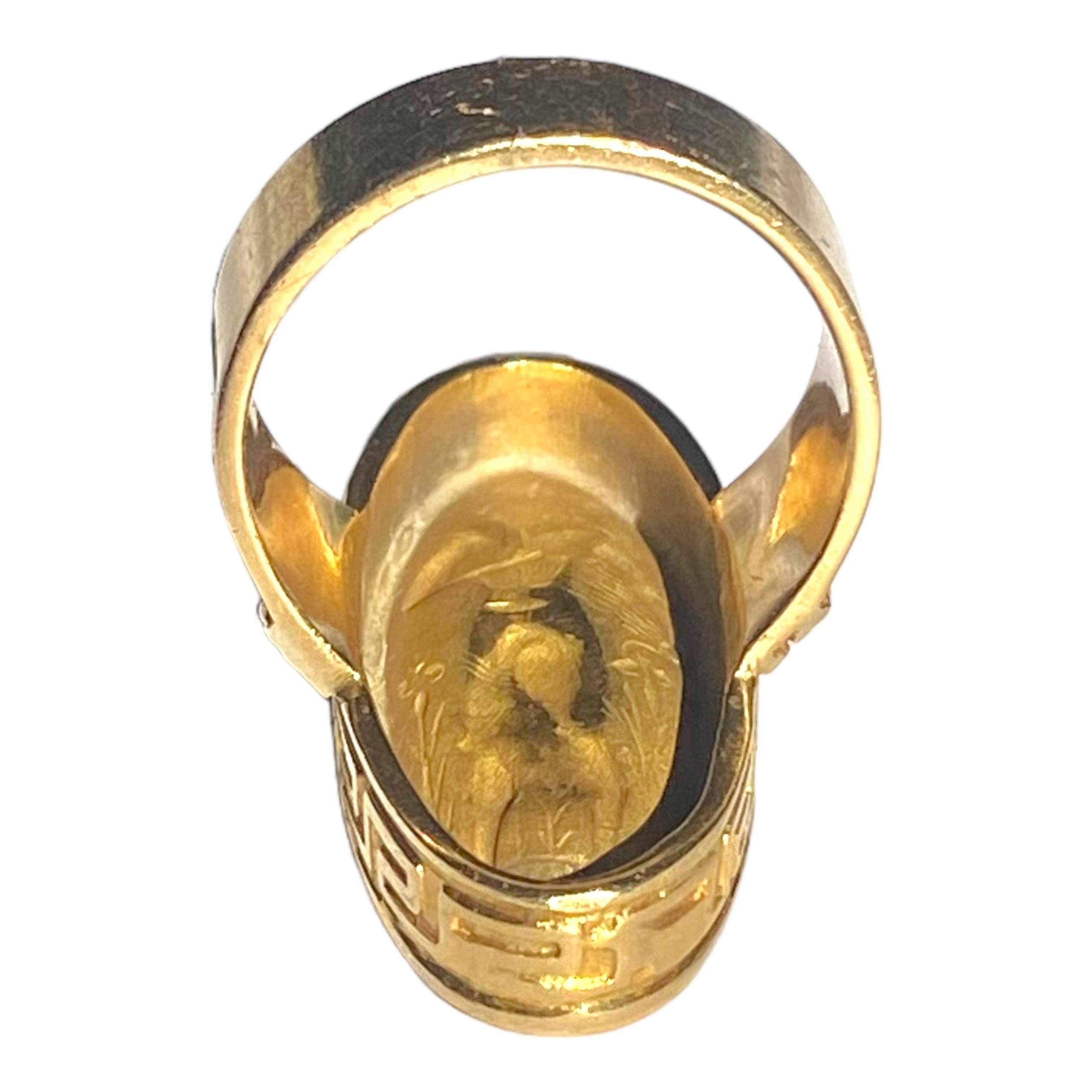 Vintage 18K Greek Key Oval Cameo Style Ring 3