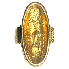 Vintage 18K Greek Key Oval Cameo Style Ring