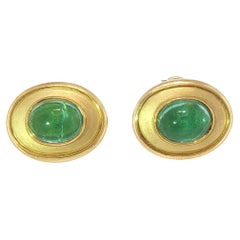 Vintage 18K Green Tourmaline Earrings by Susan Sadler Cabochon Cut Yellow Gold