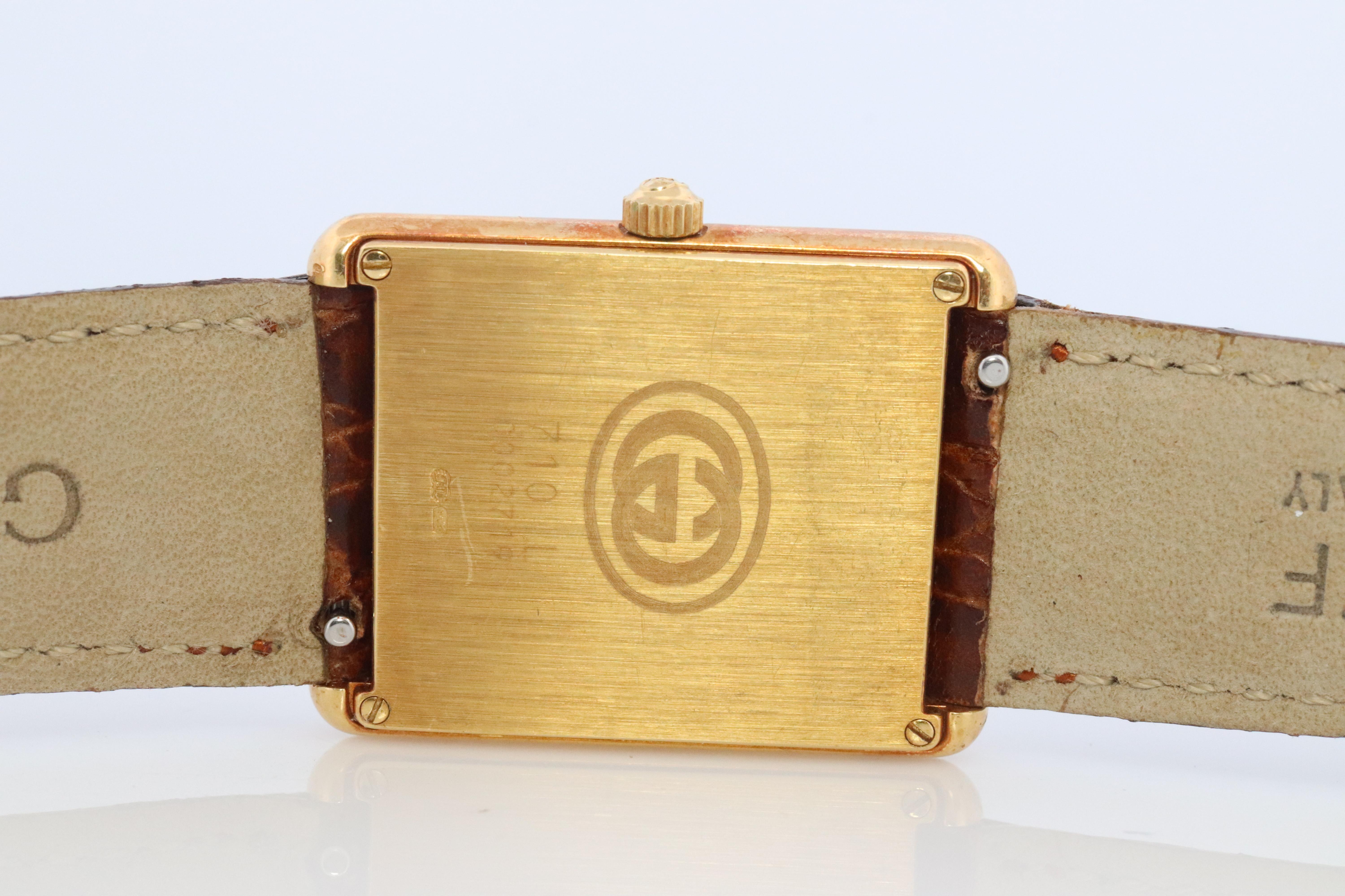 Vintage 18k Gucci Tank Uhr. 18k Gelbgold Gucci 710L Armbanduhr. 1
