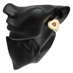 Vintage 18k Heart Earrings in Carved Mother-of-Pearl with 8mm Ruby Hearts