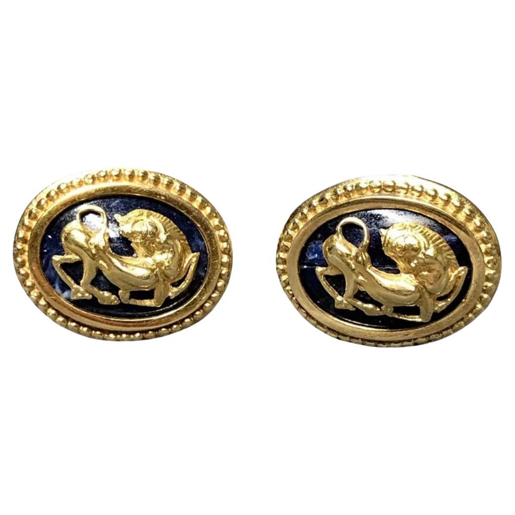 Vintage 18K Ilias Lalaounis Sodalite Oval Cufflinks