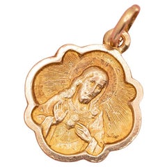 Vintage 18k Italian pendant - Holy Sacred Heart of Jesus - our lady of Scapular