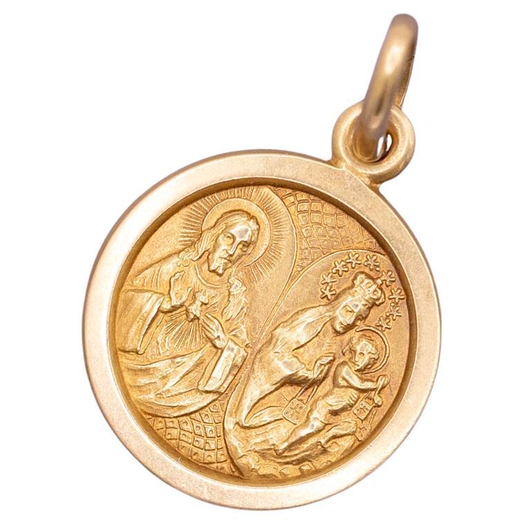 Vintage 18k Italian pendant - Holy Sacred Heart of Jesus - our lady of Scapular