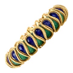 Vintage 18 Karat Italian Serpent Blue Green Enameled Bracelet