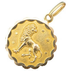 Ciondolo zodiacale italiano d'epoca a 18 carati - Ciondolo Leone - Oro giallo massiccio - Segno zodiacale