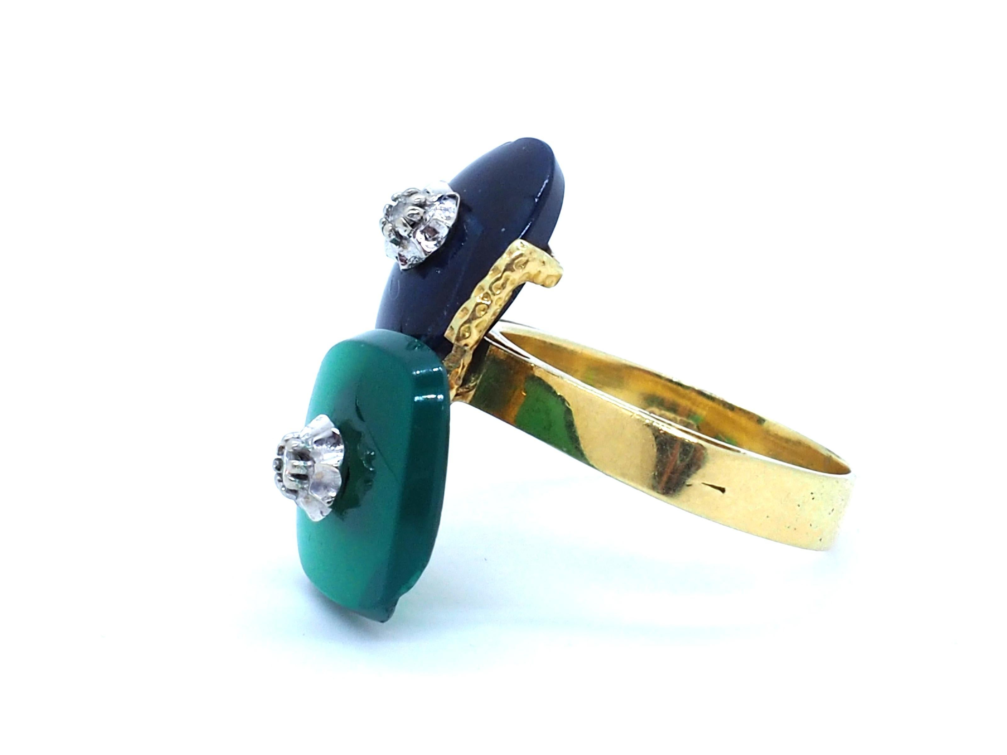 Geometrischer Vintage-Ring aus 18 Karat Jade, Lapislazuli und Diamanten, 18 Karat Gelbgold Damen im Angebot