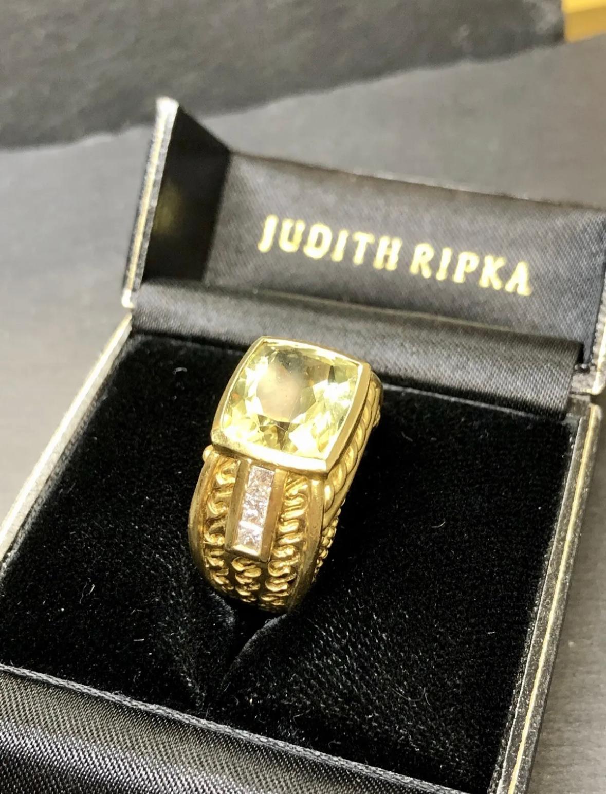Women's or Men's Vintage 18K Judith Ripka Lemon Quartz Diamond Cocktail Ring .60cttw G Vs Sz 6.25 For Sale