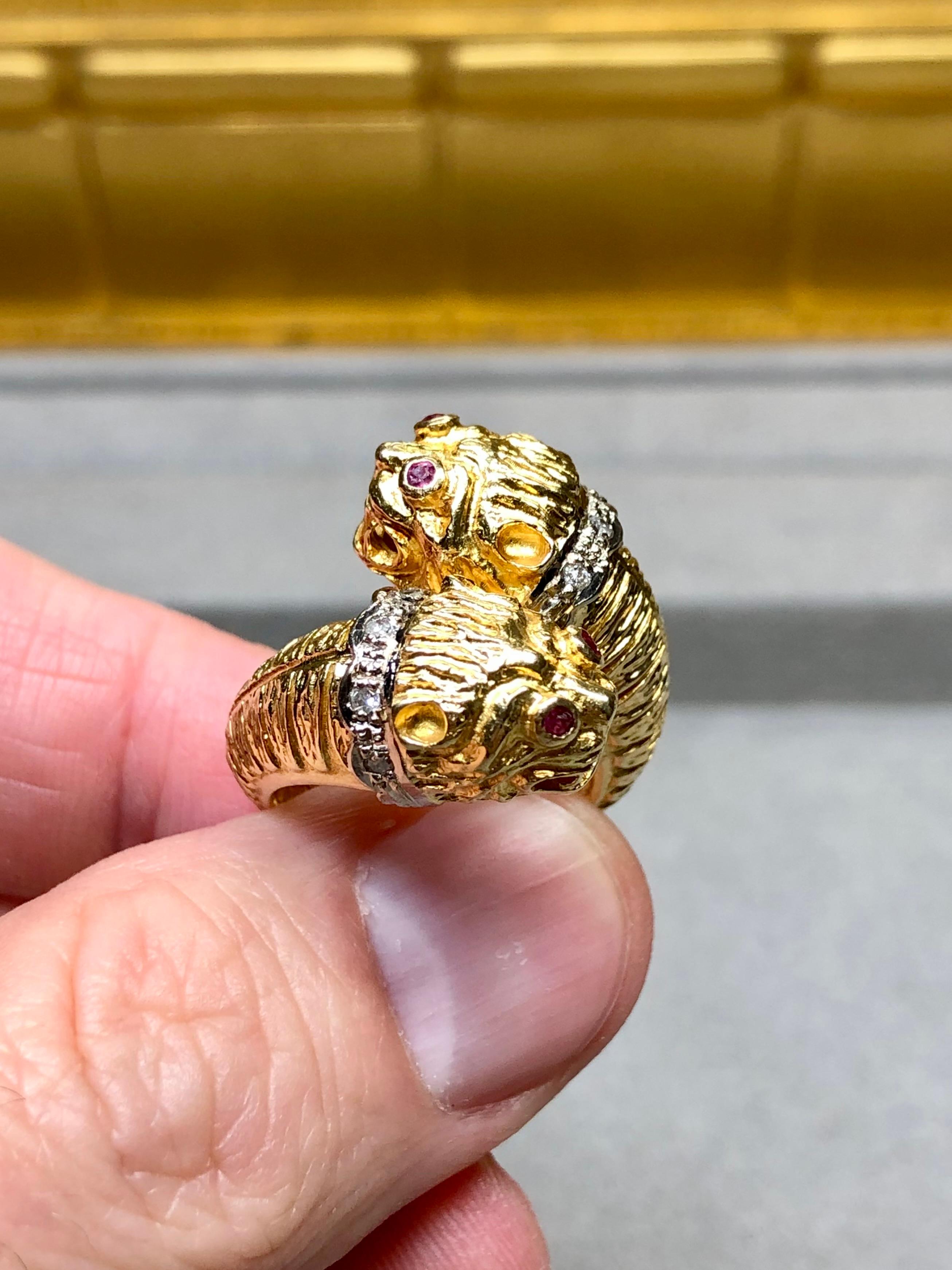 Vintage 18K Lalaounis Quimera doble cabeza Rubí Diamante Bypass Anillo Sz 6.5 en venta 5