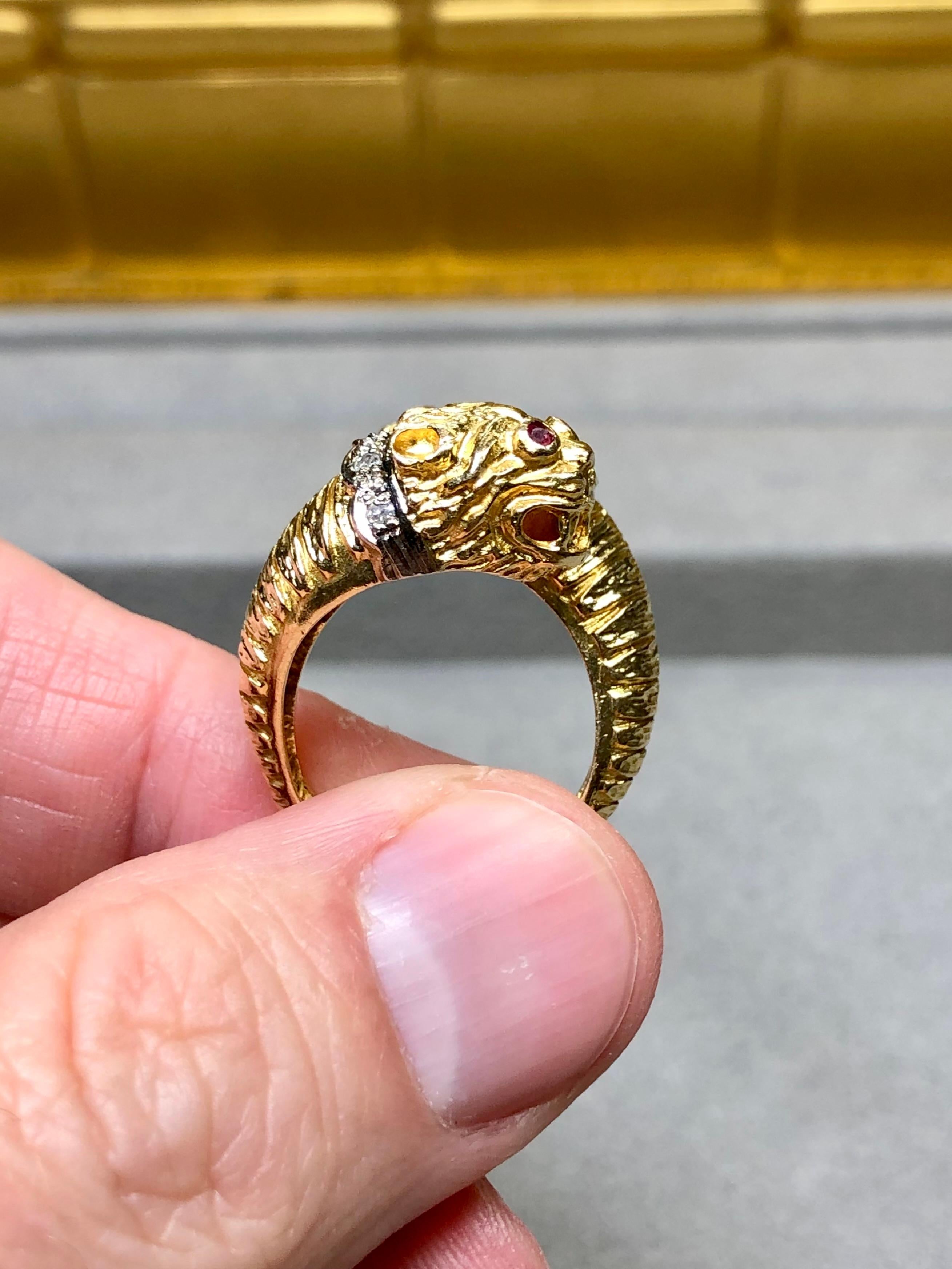 Vintage 18K Lalaounis Quimera doble cabeza Rubí Diamante Bypass Anillo Sz 6.5 en venta 6