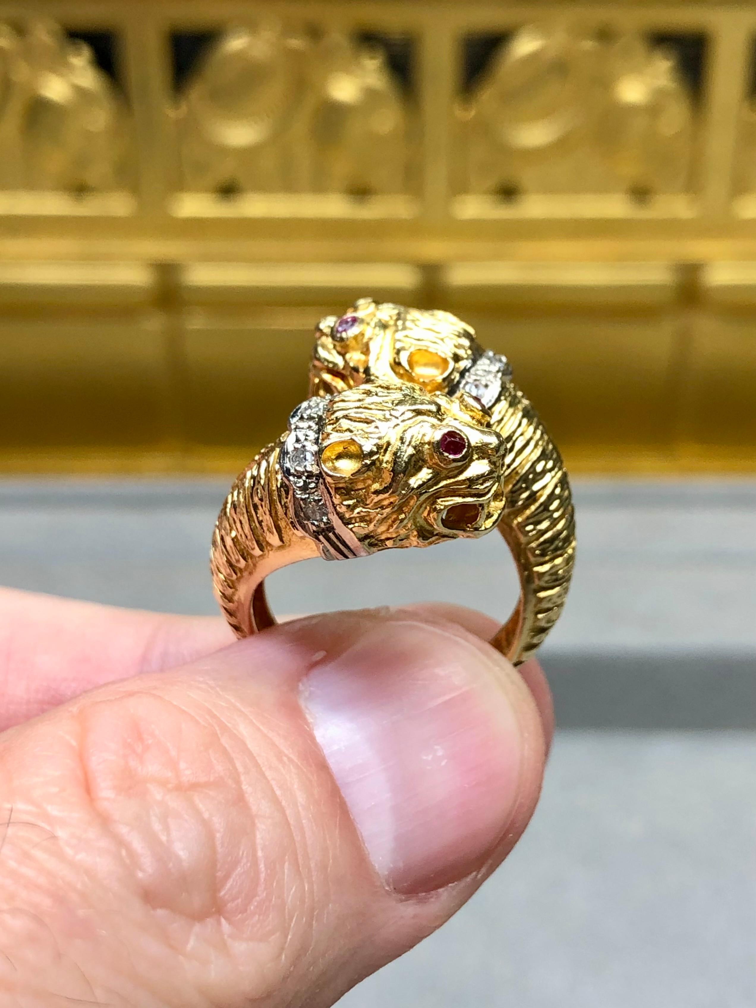 Vintage 18K Lalaounis Quimera doble cabeza Rubí Diamante Bypass Anillo Sz 6.5 en venta 7
