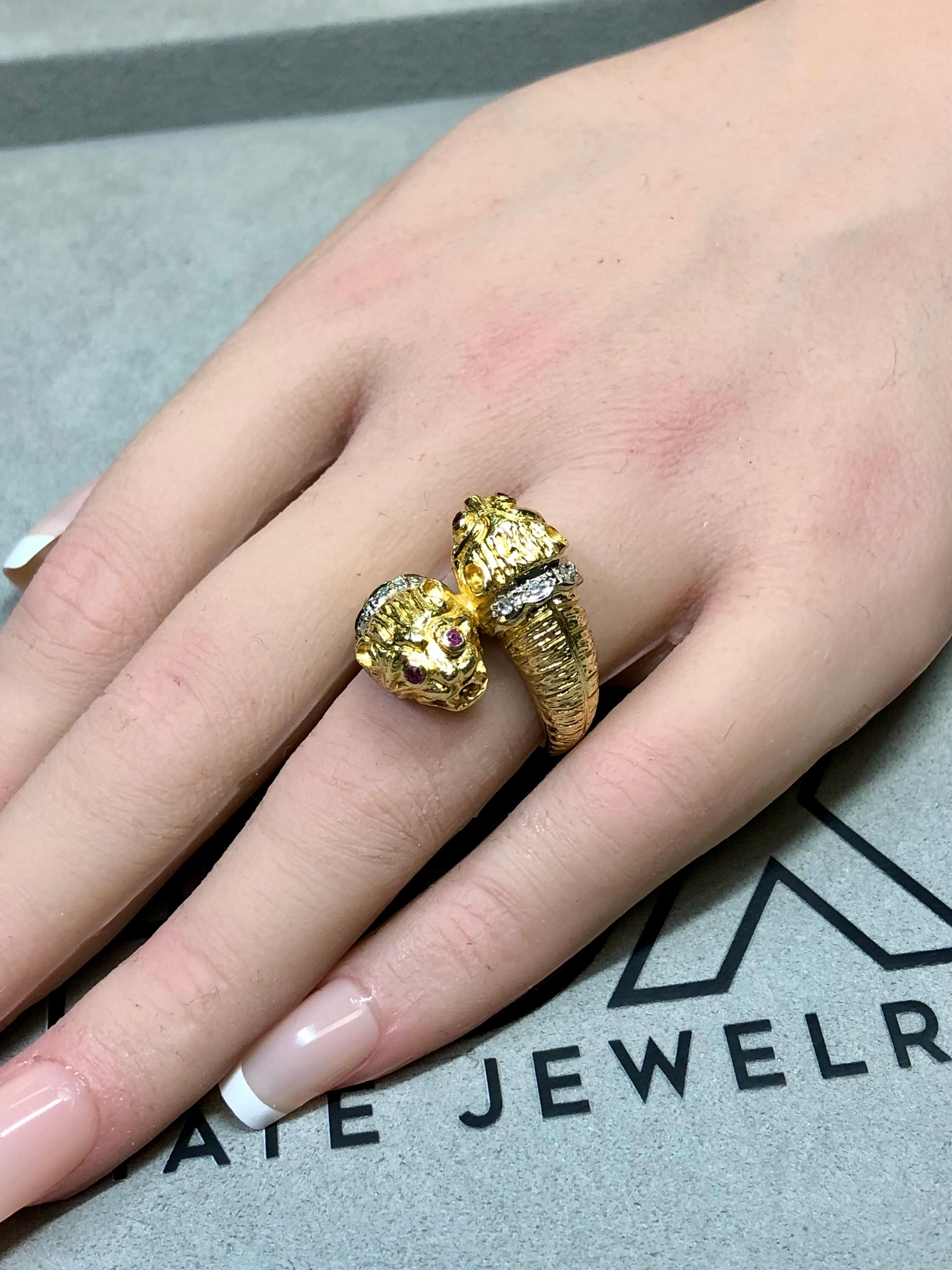Vintage 18K Lalaounis Quimera doble cabeza Rubí Diamante Bypass Anillo Sz 6.5 en venta 8