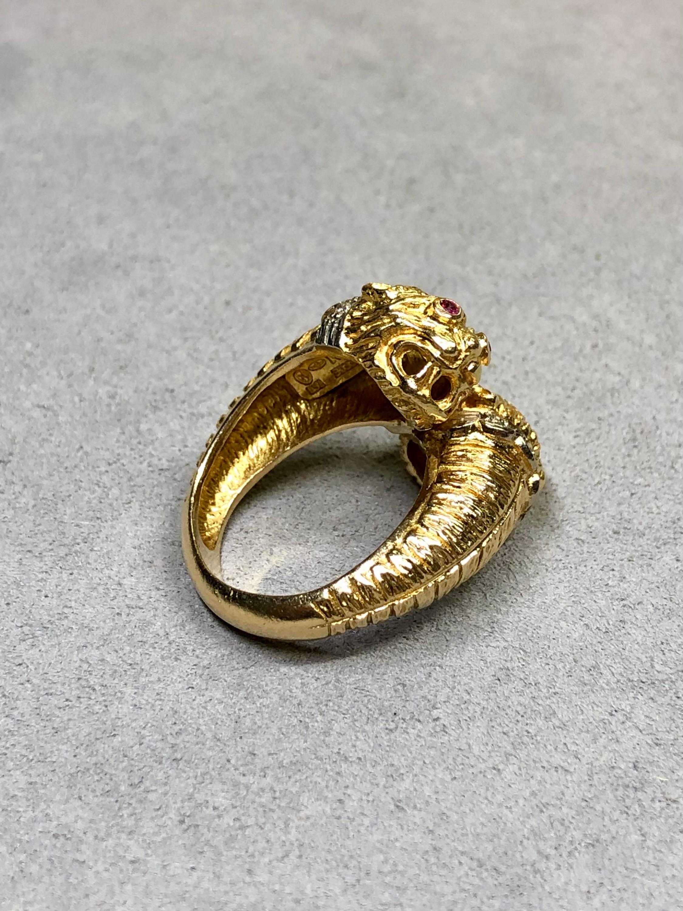 Vintage 18K Lalaounis Quimera doble cabeza Rubí Diamante Bypass Anillo Sz 6.5 en venta 1