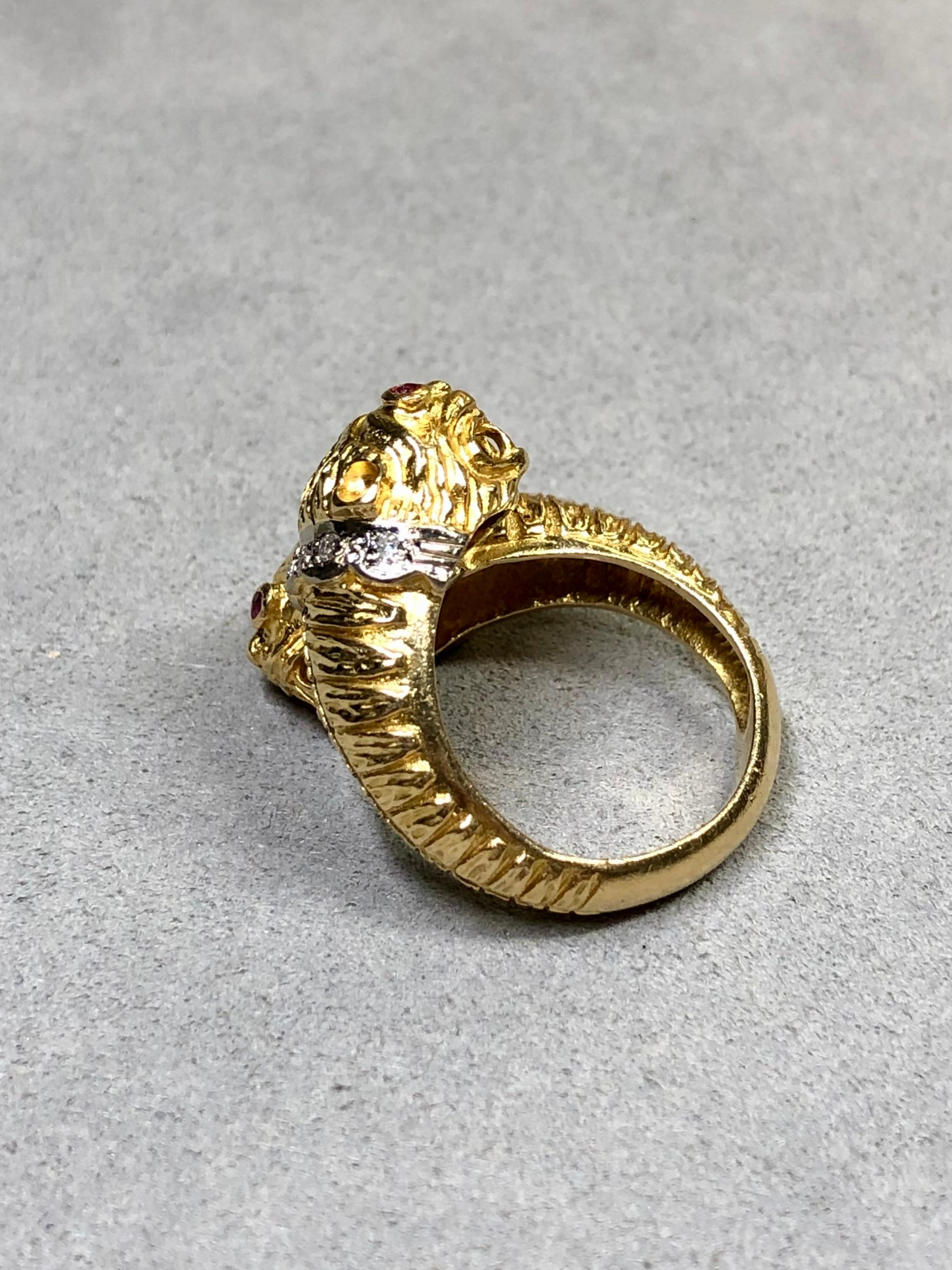 Vintage 18K Lalaounis Quimera doble cabeza Rubí Diamante Bypass Anillo Sz 6.5 en venta 2