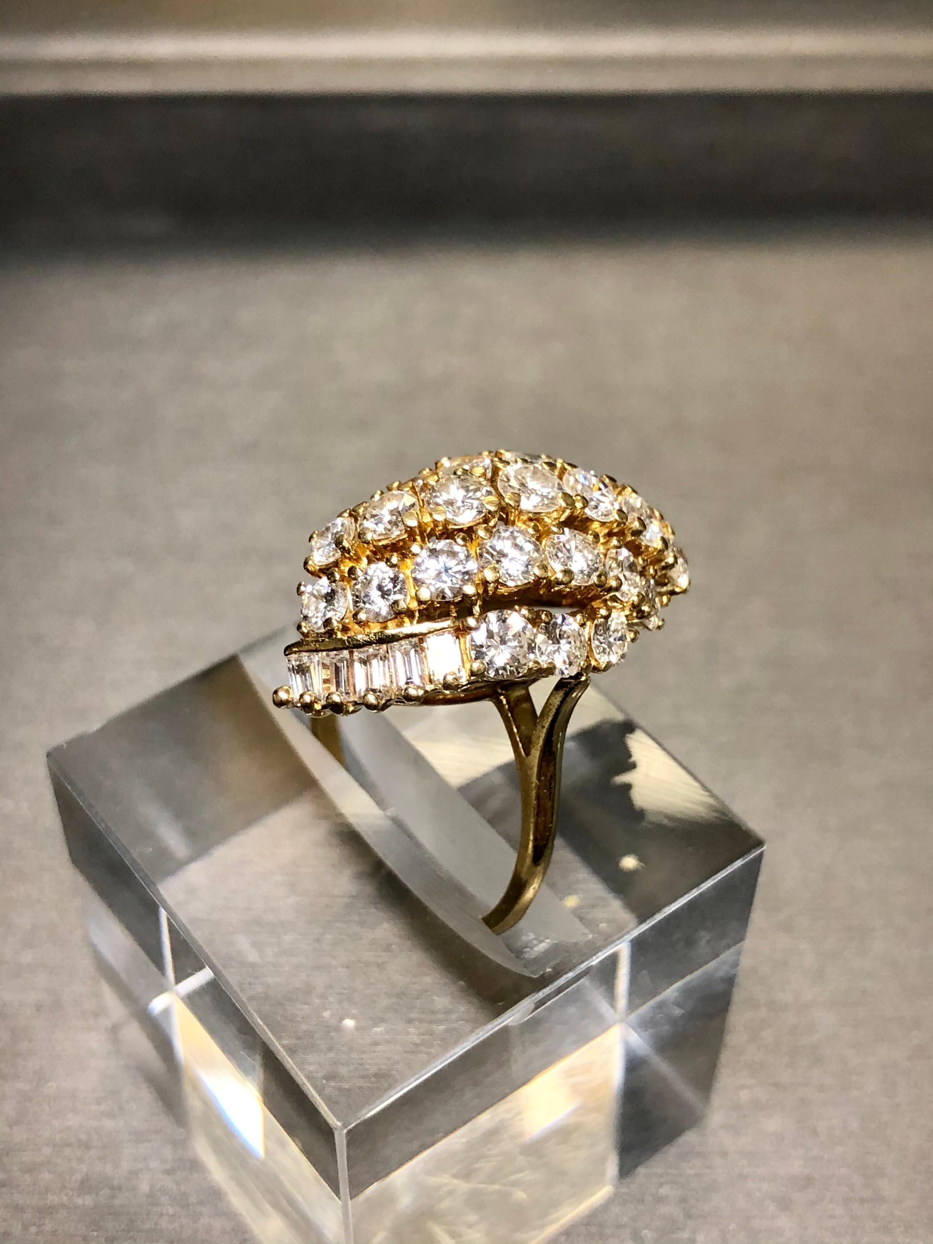 Vintage 18k Large Diamond Cluster Cocktail Ring 3.65cttw F Vs For Sale 4