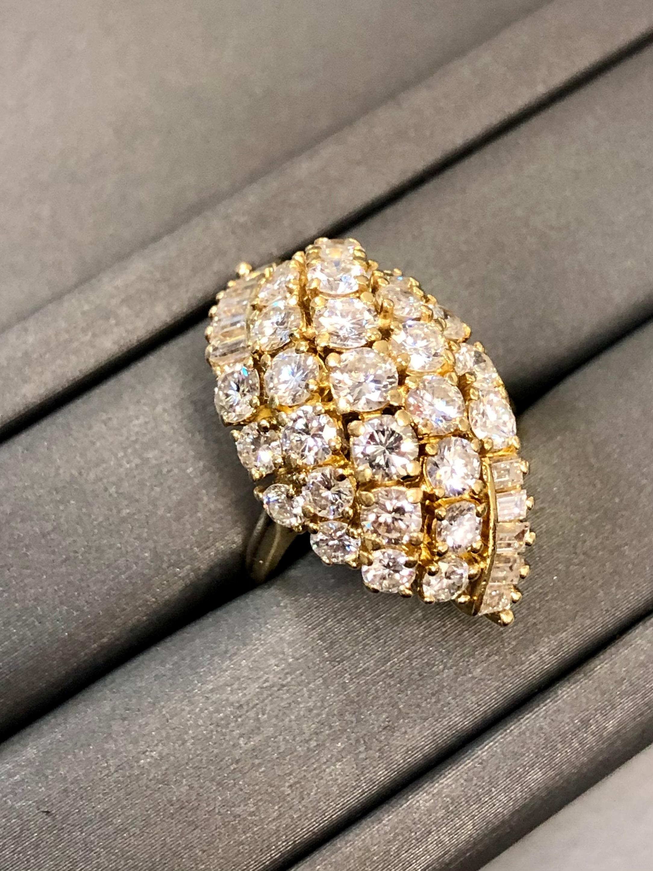 Vintage 18k Large Diamond Cluster Cocktail Ring 3.65cttw F Vs For Sale 7
