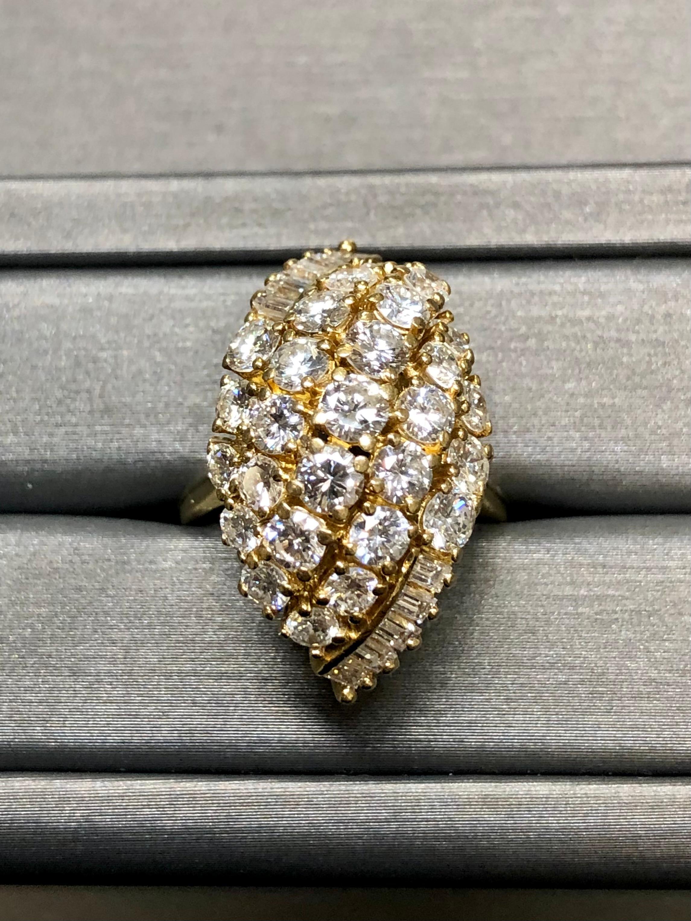 Vintage 18k Large Diamond Cluster Cocktail Ring 3.65cttw F Vs For Sale 8