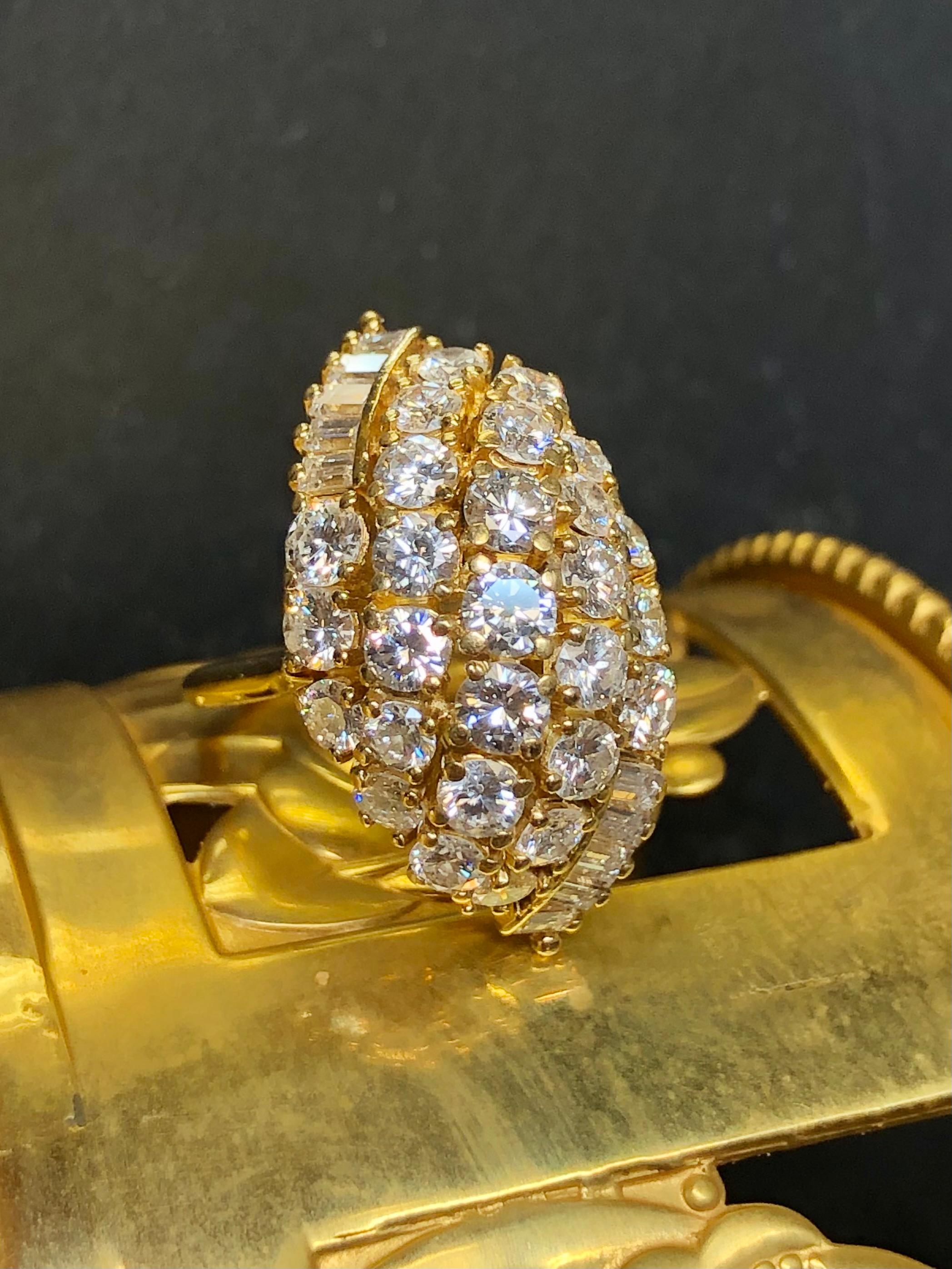 Round Cut Vintage 18k Large Diamond Cluster Cocktail Ring 3.65cttw F Vs For Sale