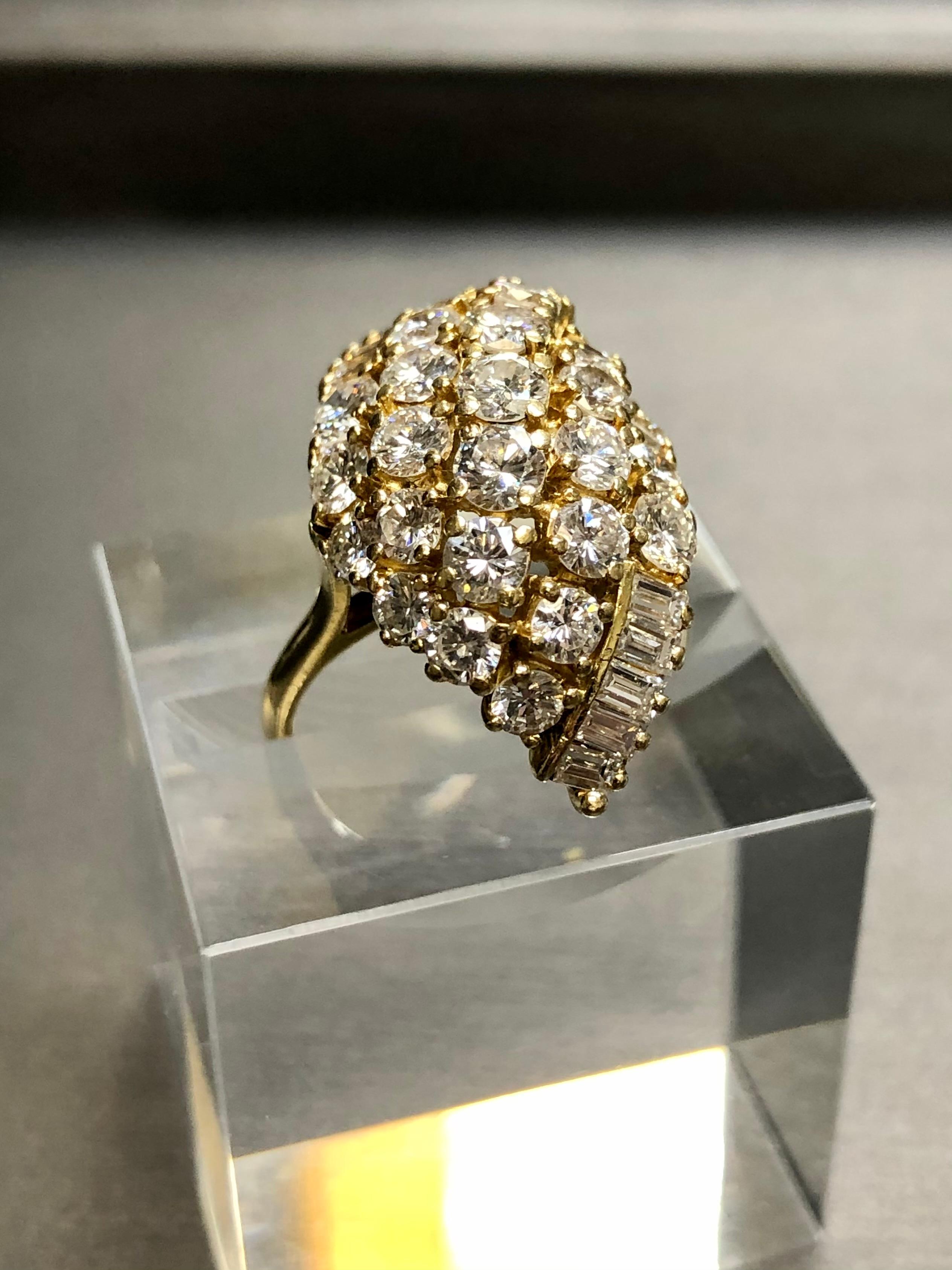 Vintage 18k Large Diamond Cluster Cocktail Ring 3.65cttw F Vs For Sale 1