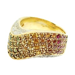 Vintage 18K Multi Farbe Saphir und Diamant Band Ring