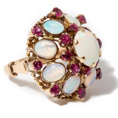 Vintage 18k Natural Opal and Ruby Ring