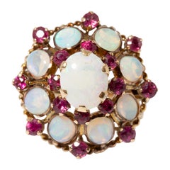 Vintage 18k Natural Opal and Ruby Ring