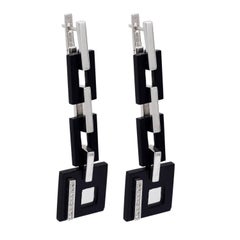Vintage 18k Onyx & Diamond Geometric Drop Earrings