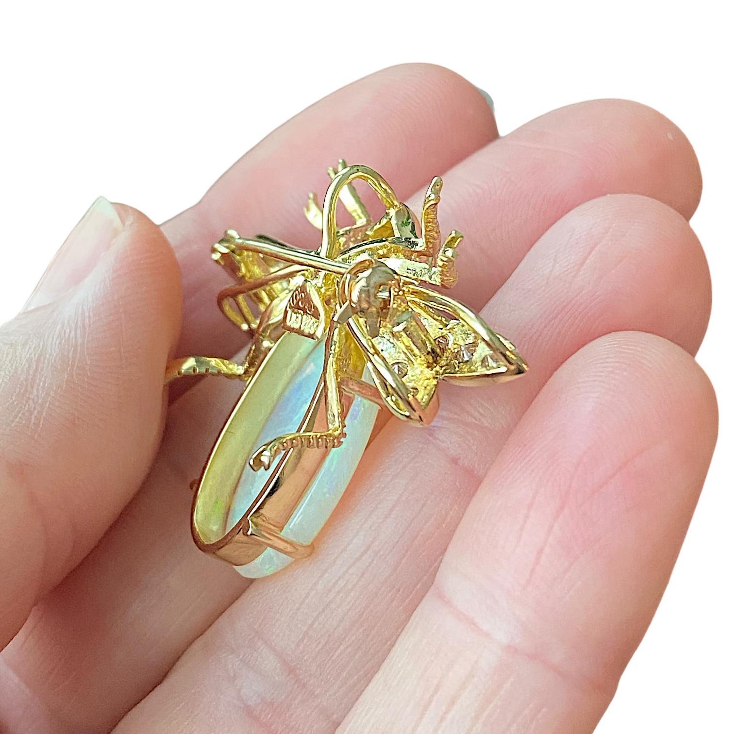 Vintage 18K Opal and Diamond Bug Fly Pendant Brooch In Good Condition In Henderson, NV