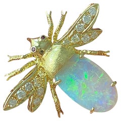 Vintage 18K Opal and Diamond Bug Fly Pendant Brooch