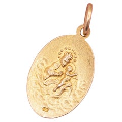Vintage 18k oval pendant - Holy Sacred Heart of Jesus - our lady of Scapular