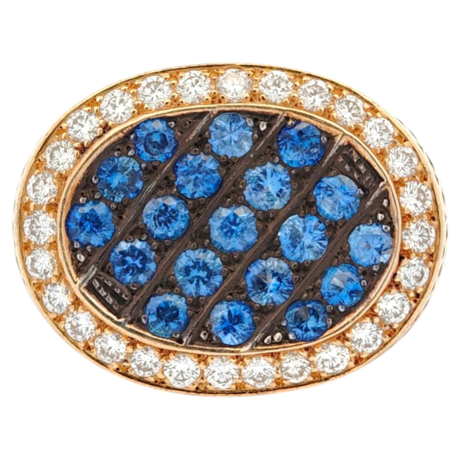 Vintage 18K Oval Sapphire and Diamond Cluster Ring For Sale