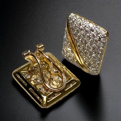 Vintage 18K Pave Diamond Rectangular Huggie Omega Back Earrings 5.20ctw G Vs