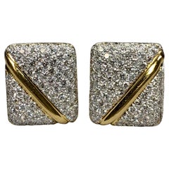 Vintage 18K Pave Diamond Rectangular Huggie Omega Back Earrings 5.20ctw G Vs