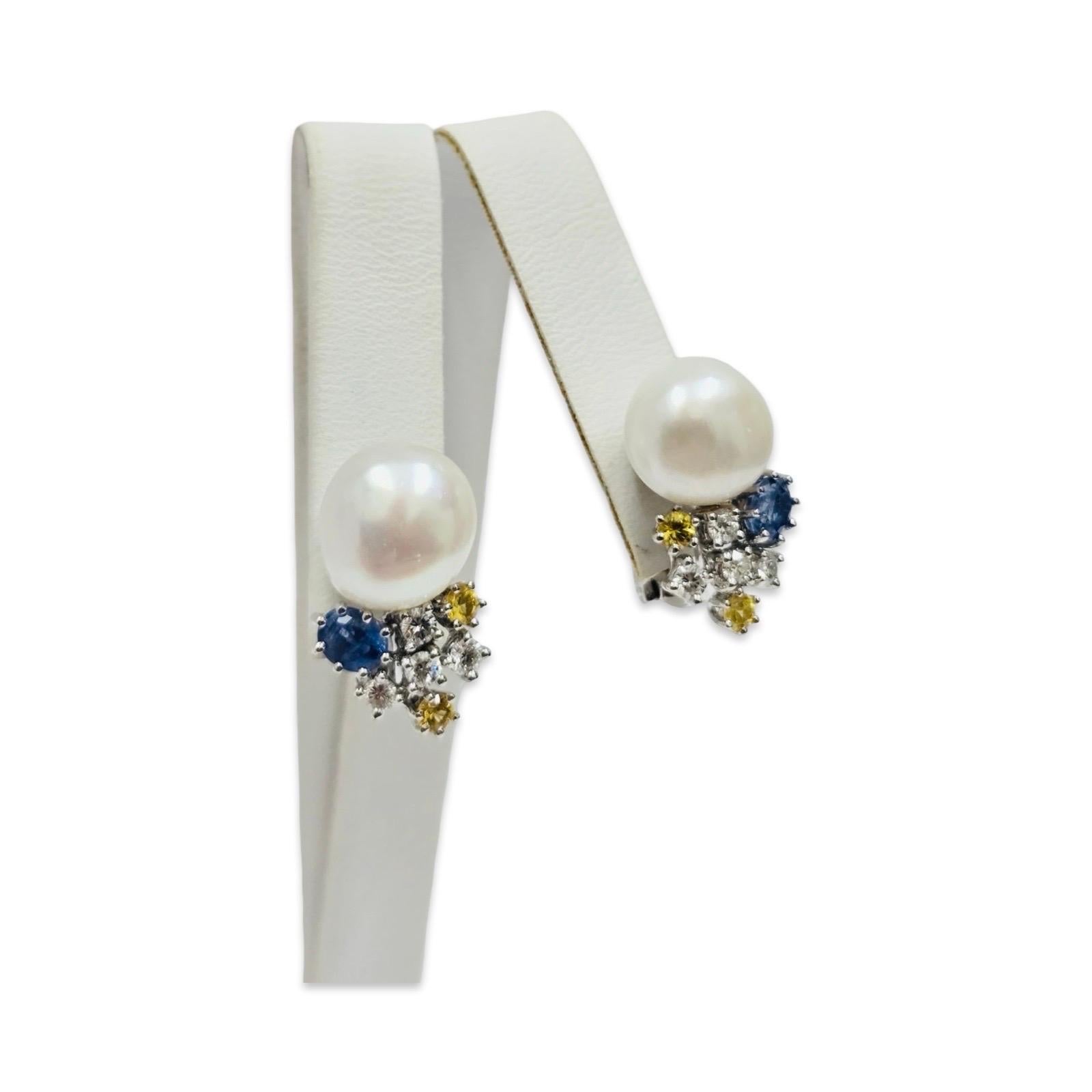 Donna Orecchini a grappolo con perle e zaffiri d'epoca in 18k con diamanti in vendita