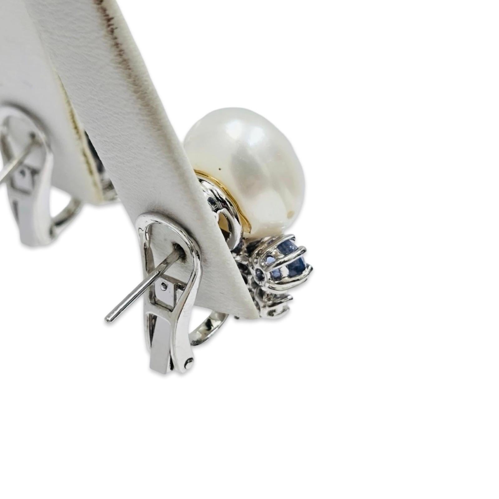 Orecchini a grappolo con perle e zaffiri d'epoca in 18k con diamanti in vendita 1