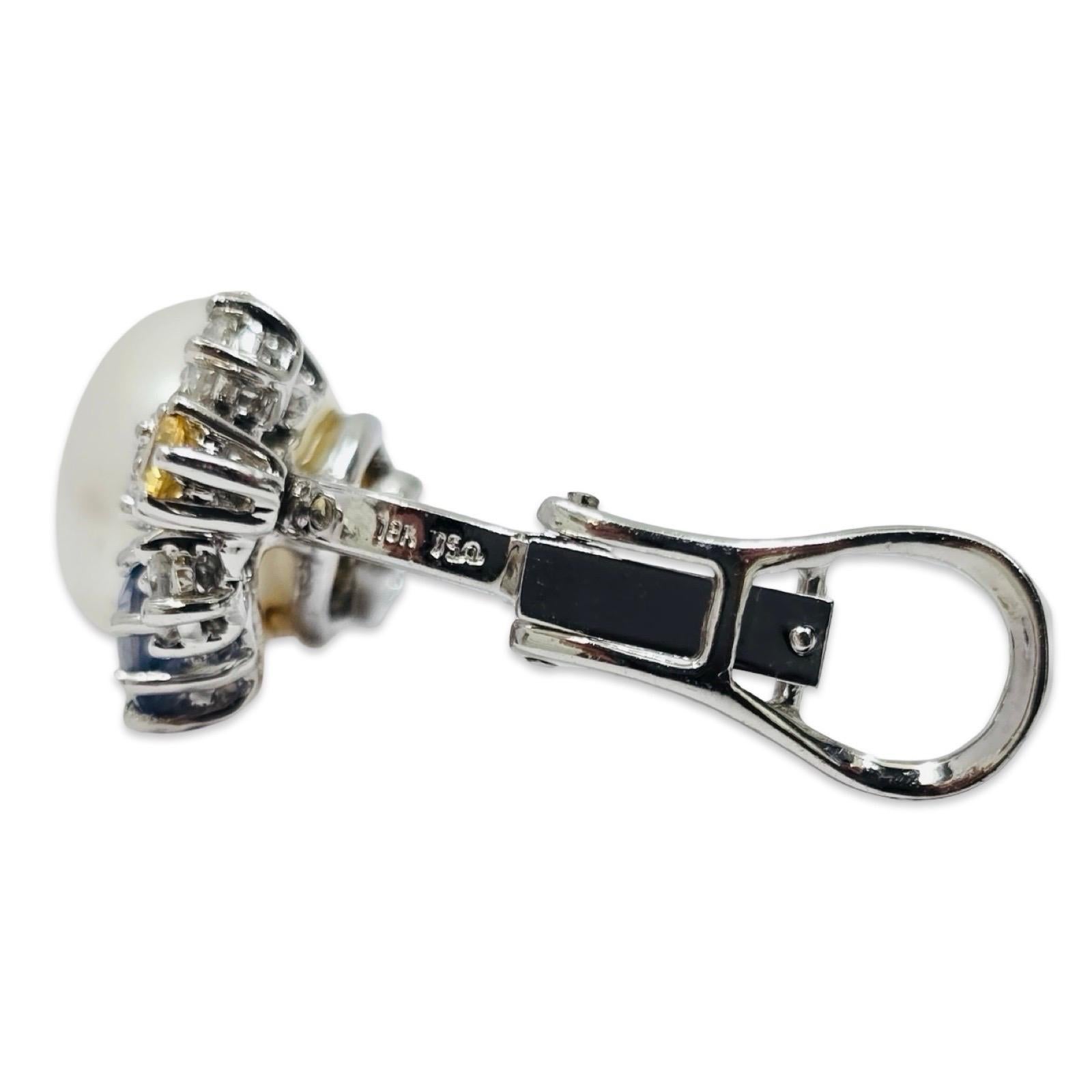 Orecchini a grappolo con perle e zaffiri d'epoca in 18k con diamanti in vendita 2