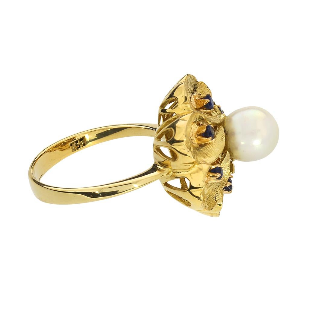 Women's or Men's Vintage 18K Pearl & Sapphire Ring For Sale