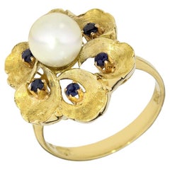 Vintage 18K Pearl & Sapphire Ring