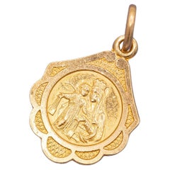 Vintage 18k pendant - Holy Sacred Heart of Jesus - our lady of Scapular