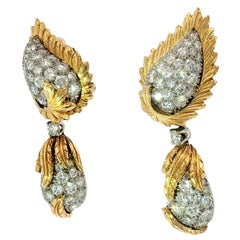 Pendientes Vintage 18k Platino Día Noche Diamantes Pave Oro Amarillo ~4ctw