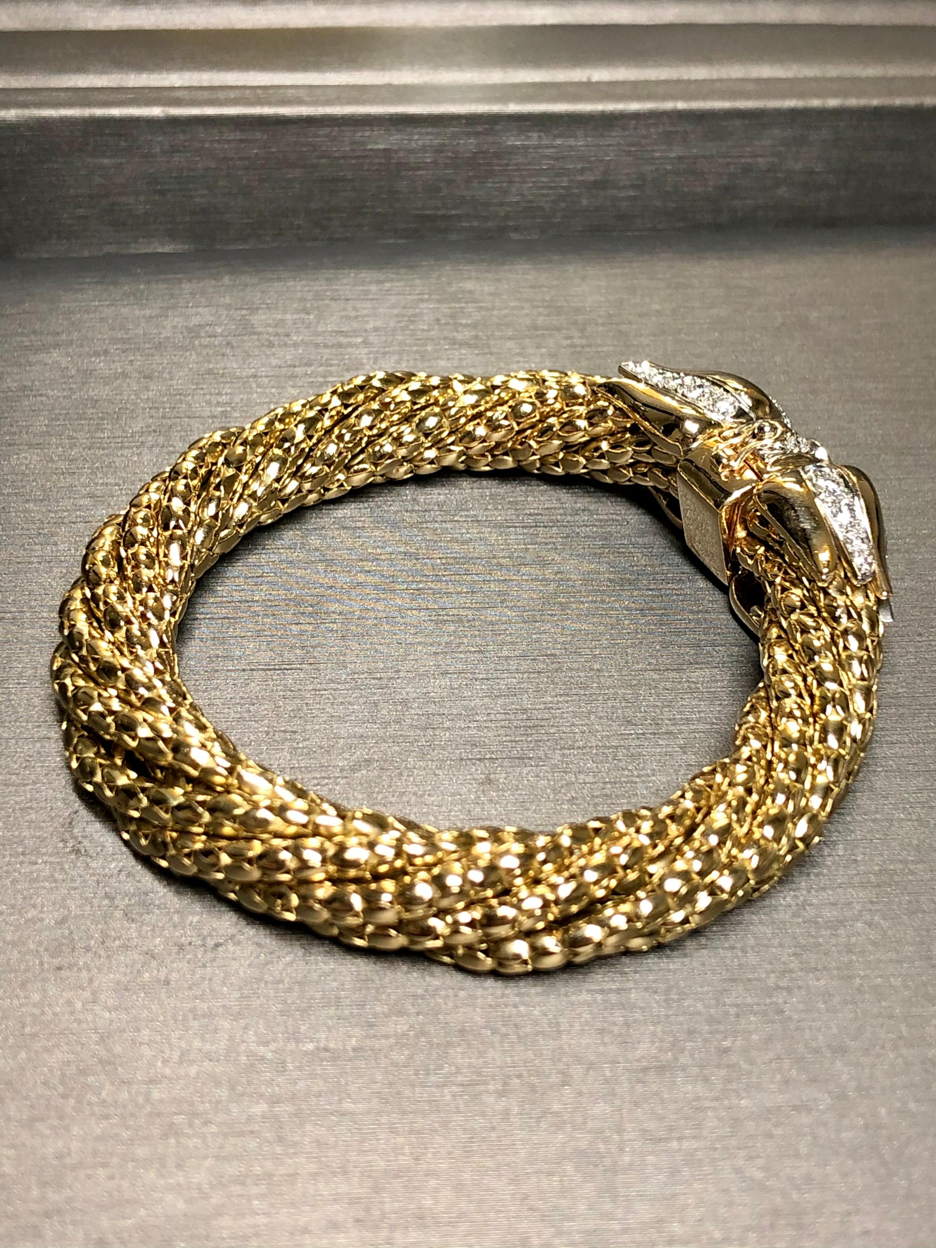 Contemporain Vintage 18K Platinum Diamond Multistrand Heavy Gold Bracelet 2.75cttw G Vs 6.75 en vente