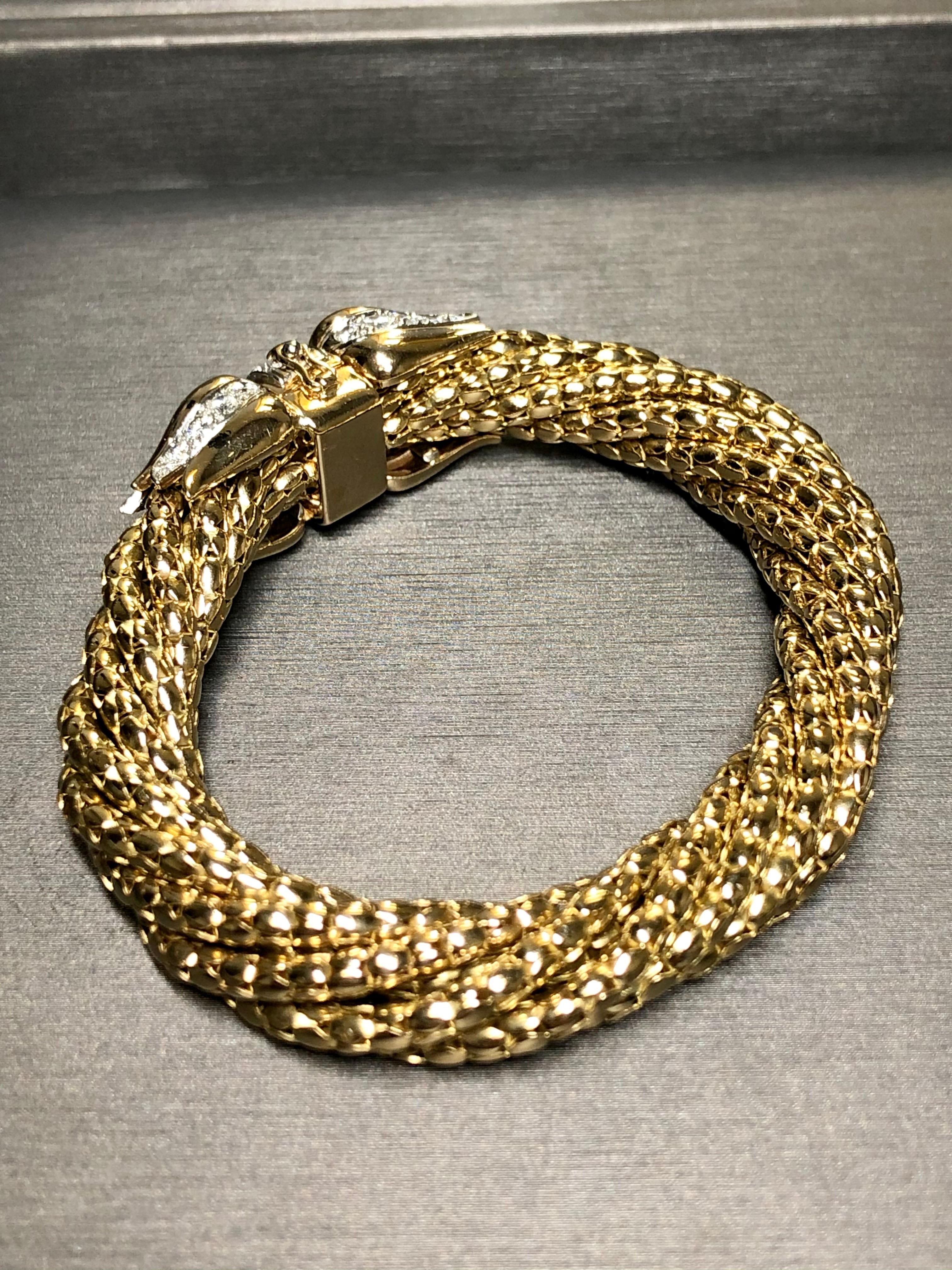 Round Cut Vintage 18K Platinum Diamond Multistrand Heavy Gold Bracelet 2.75cttw G Vs 6.75” For Sale