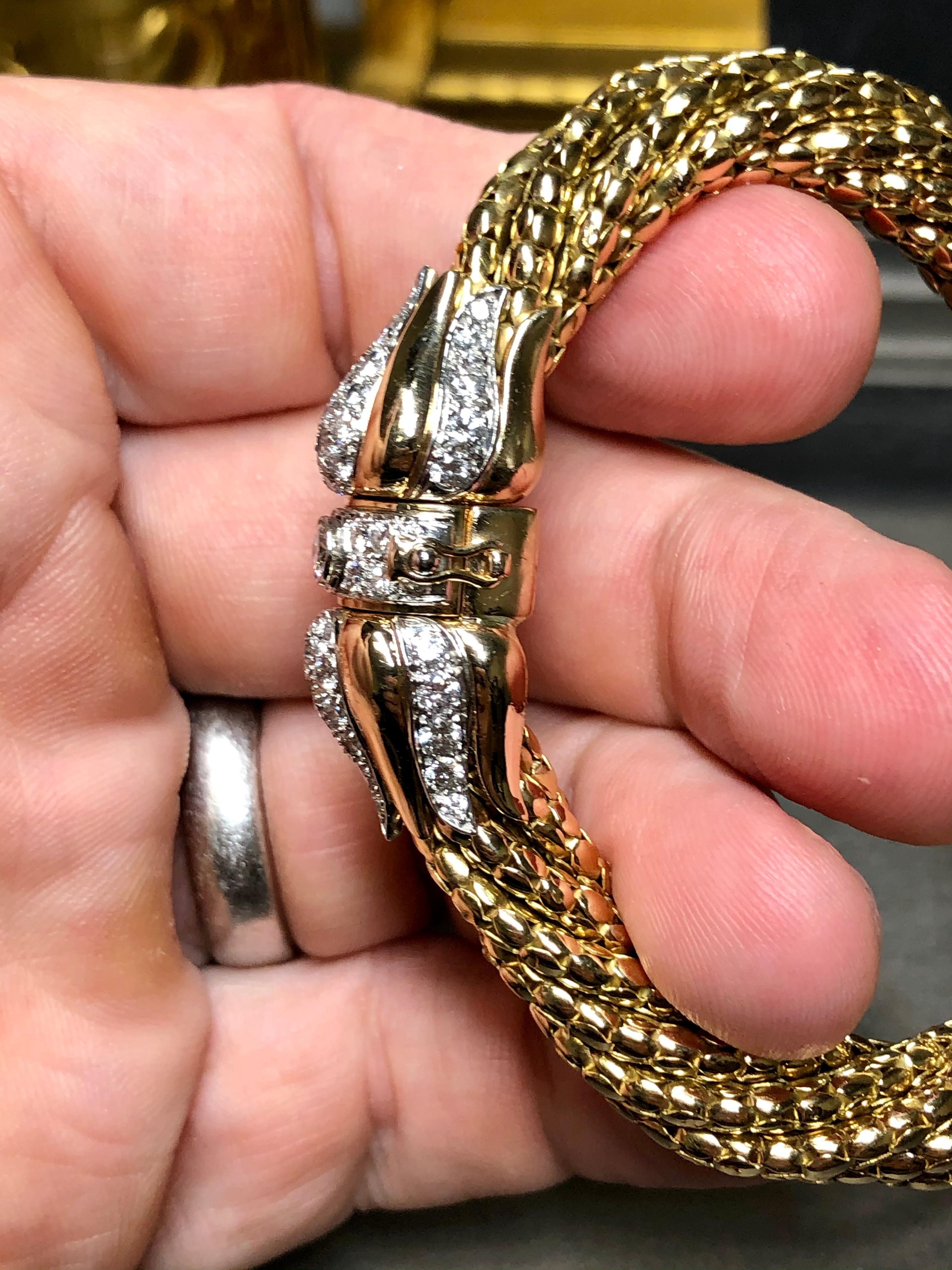 Women's or Men's Vintage 18K Platinum Diamond Multistrand Heavy Gold Bracelet 2.75cttw G Vs 6.75” For Sale