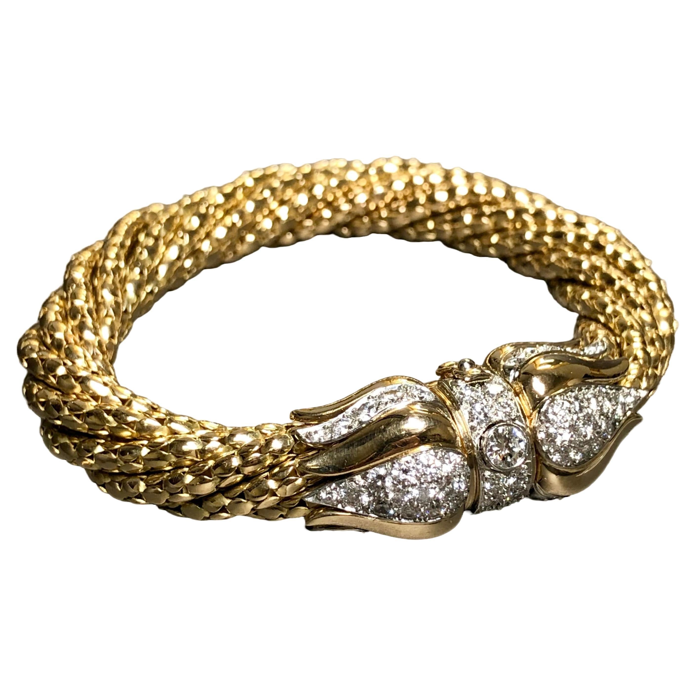 Vintage 18K Platinum Diamond Multistrand Heavy Gold Bracelet 2.75cttw G Vs 6.75 en vente