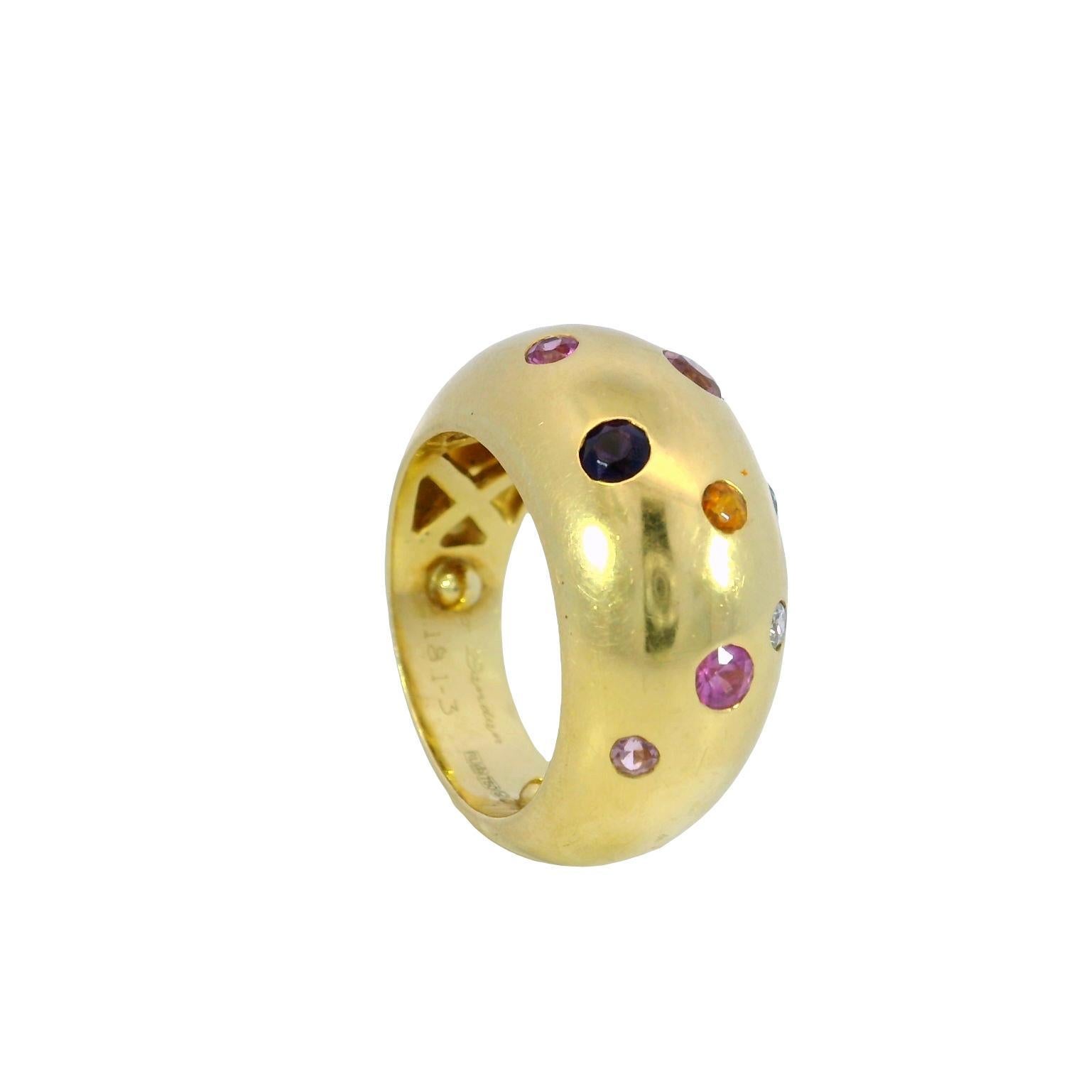 Vintage 18K Puffy Band Ring Französisch farbige Edelsteine Gelbgold im Angebot 5