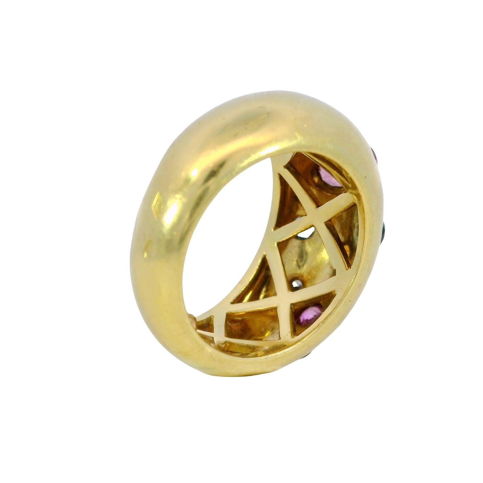 Vintage 18K Puffy Band Ring Französisch farbige Edelsteine Gelbgold im Angebot 6