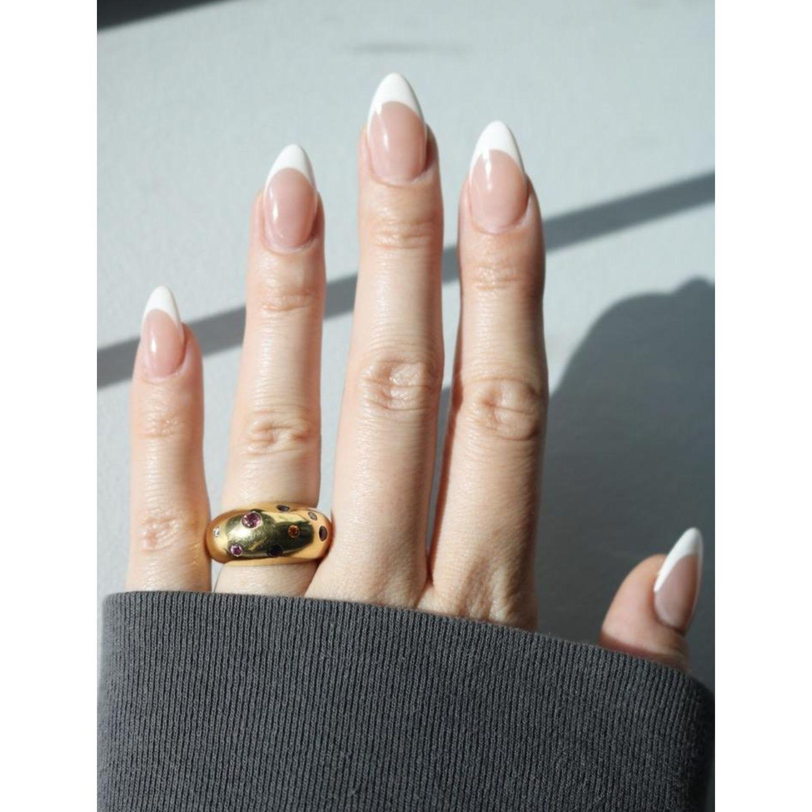 Vintage 18K Puffy Band Ring Französisch farbige Edelsteine Gelbgold im Angebot 9