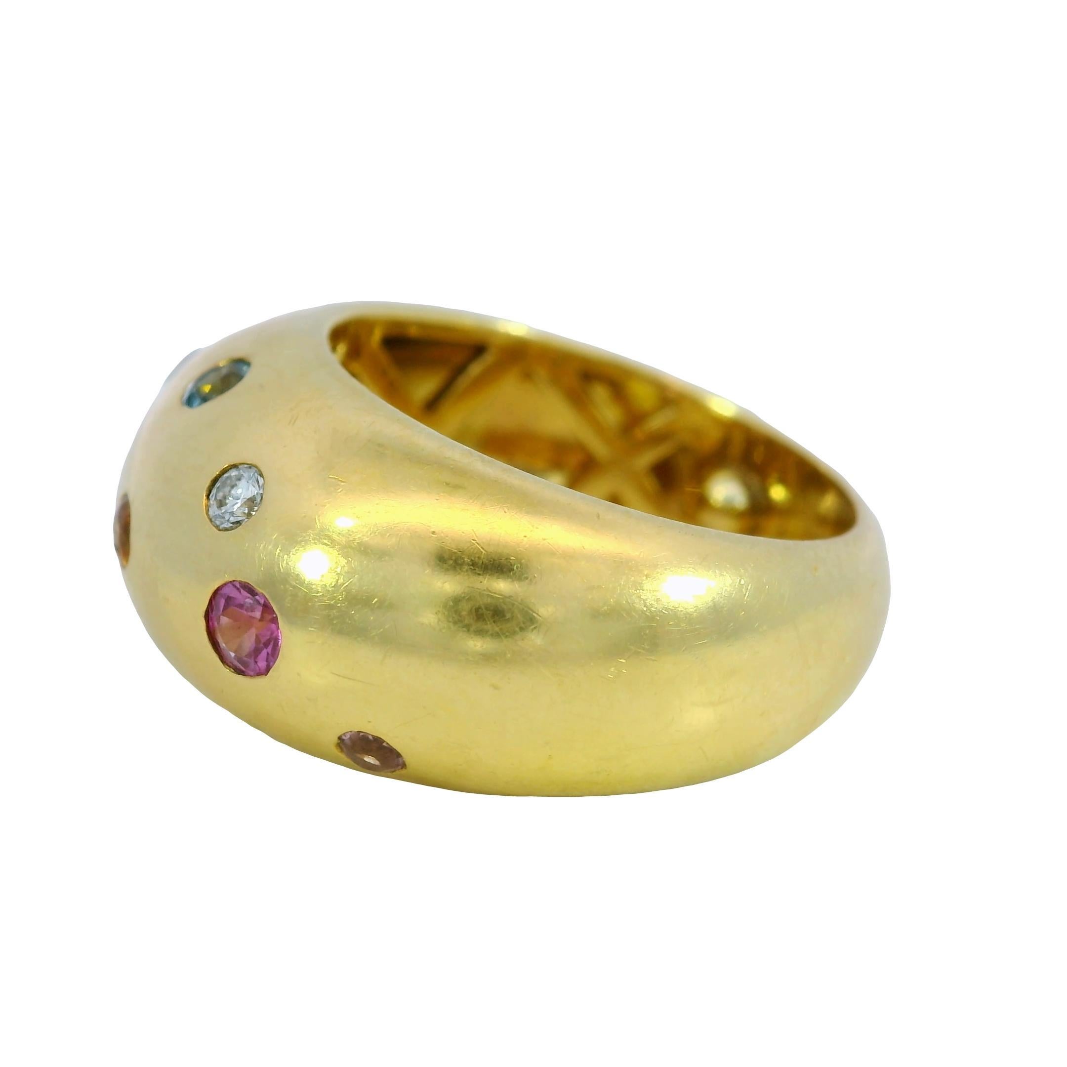 Vintage 18K Puffy Band Ring Französisch farbige Edelsteine Gelbgold im Zustand „Gut“ im Angebot in Fairfield, CT