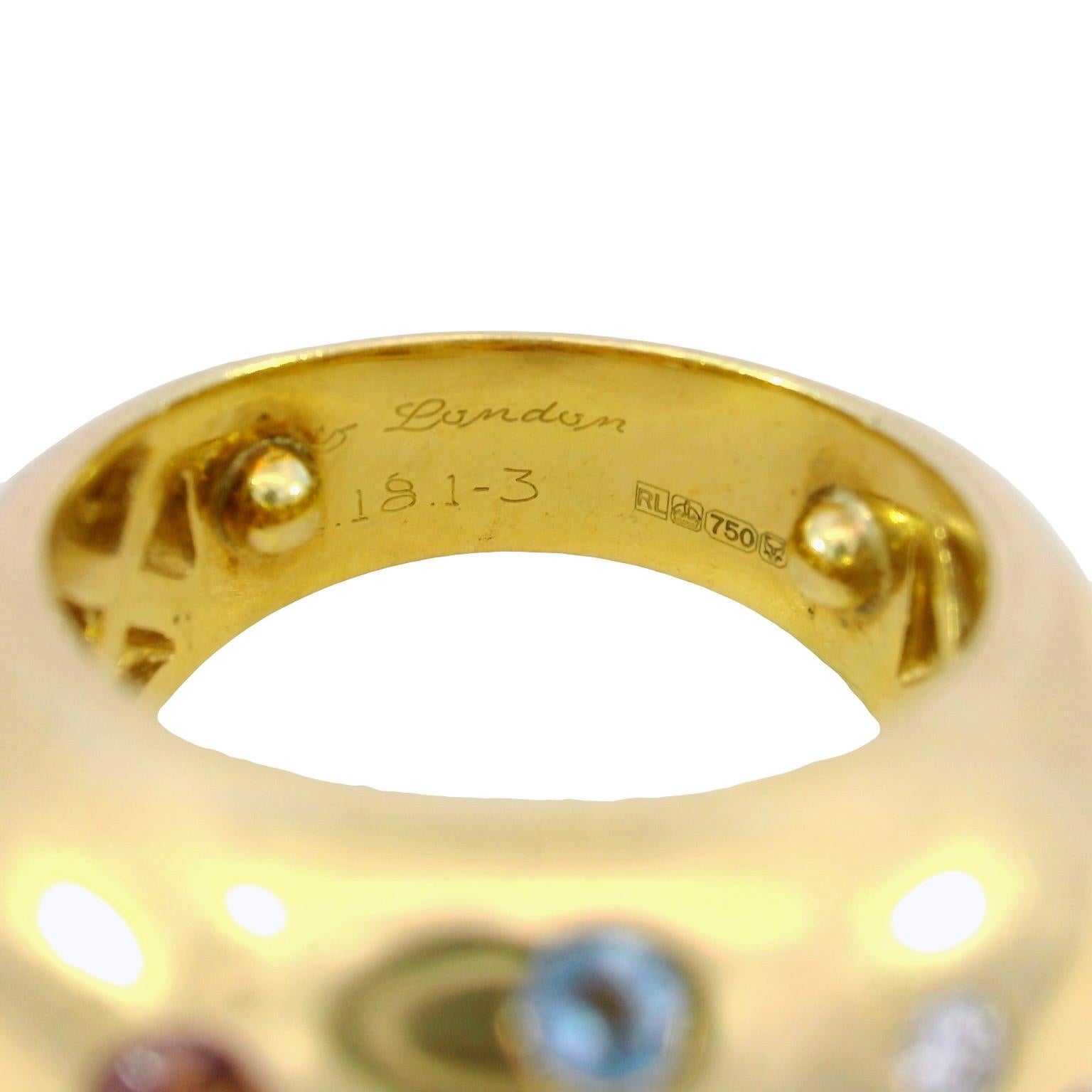 Vintage 18K Puffy Band Ring Französisch farbige Edelsteine Gelbgold im Angebot 2